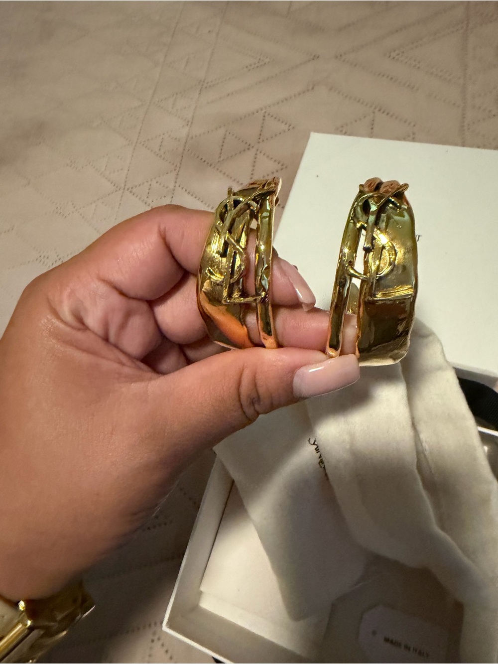 Saint Laurent Gold Statement Hoop Earrings - Women Jewelry